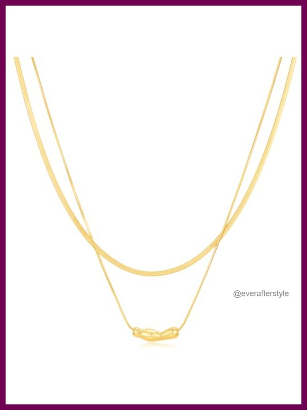 14K Gold Plated Dainty Snake Chain Layered Necklace with Irregular Bean Pendant